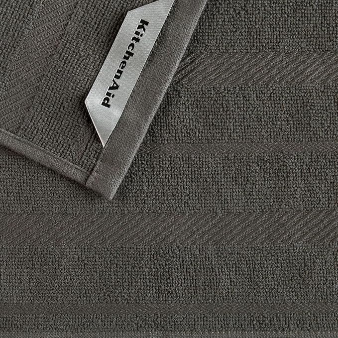 KitchenAid Albany Dishcloth 8 Pack Set, Charcoal Grey/White, 12"x12"
