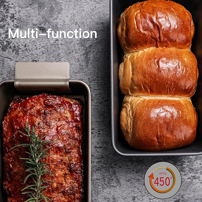 HONGBAKE 4 Pack Meatloaf Pan with Drain Tray, 9 x 5 Inches Loaf Pans with Insert, Nonstick Meat Loaf for Baking, Grey