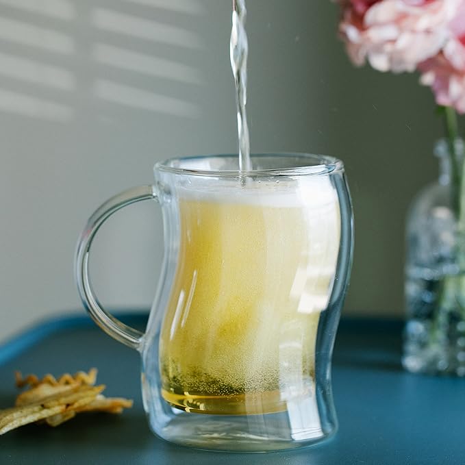 BTaT Double Walled Glass Beer Mugs, 4 Pack, 16 oz(500 ml), Freezer Safe, Stein Style
