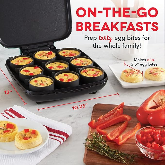 DASH Sous Vide Style Family Size Egg Bite Maker for Breakfast Bites, Sandwiches, Healthy Snacks or Desserts, Keto & Paleo Friendly (9 Servings), Aqua