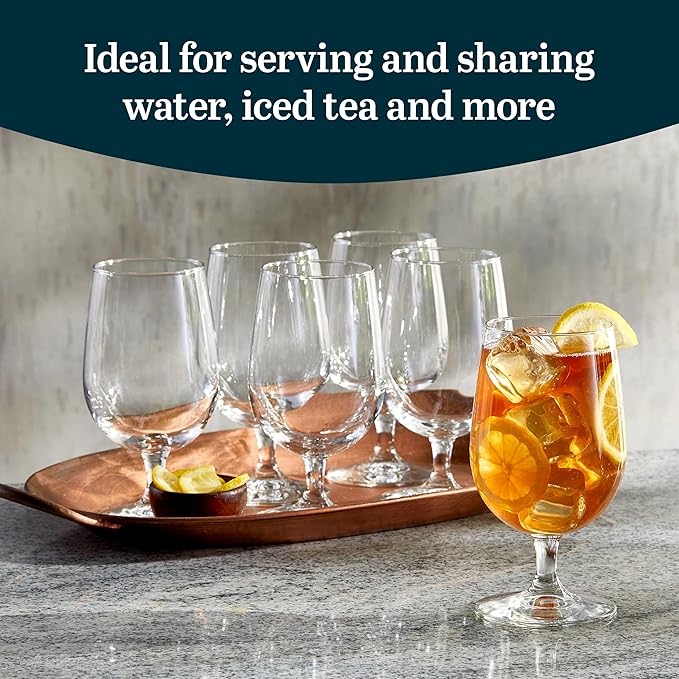 Libbey Entertaining Essentials Stemmed Water Glasses, Clear Multi Purpose Water Goblet Set of 6, Dishwasher Safe 16 oz Goblet Glasses for Parties