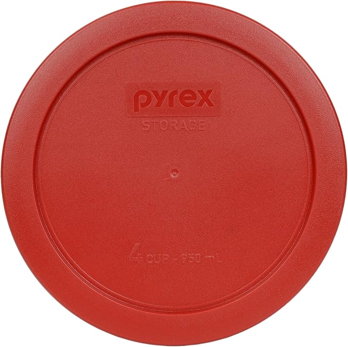 Pyrex 7201-PC 4-Cup Poppy Red Food Storage Replacement Lid (2-Pack) - Made in USA