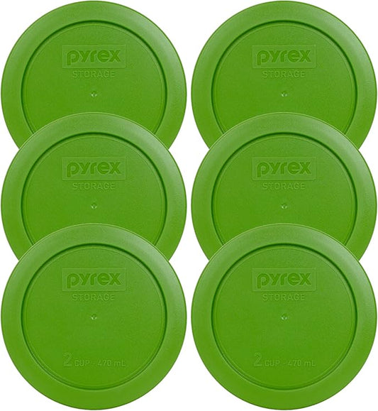 Pyrex 7200-PC 2-Cup Lawn Green Food Storage Replacement Lid (6-Pack) - Made in USA