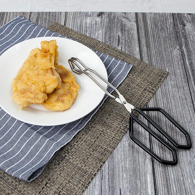 MSY BIGSUNNY Stainless Steel Scissor Tongs Heavy Duty Cooking Tongs with Soft Handles (2, black 11" +11")