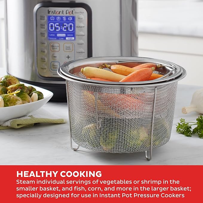 Instant Pot Official Mesh Steamer Basket Set, Stainless Steel, Dual-Purpose Steamer & Strainer, Easy-Lift Handle, Dishwasher Safe, Rust-Resistant, Essential Accessory for Healthy Cooking