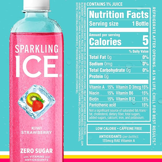 Sparkling Ice STARBURST Red Variety Pack, Zero Sugar Flavored Sparkling Water, Vitamins & Antioxidants, 17 fl oz, 12 count (Kiwi Strawberry, Black Cherry, Starburst Fruit Punch, Starburst Watermelon)