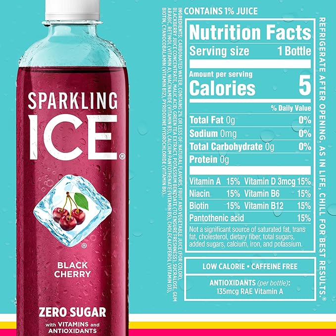 Sparkling Ice STARBURST Red Variety Pack, Zero Sugar Flavored Sparkling Water, Vitamins & Antioxidants, 17 fl oz, 12 count (Kiwi Strawberry, Black Cherry, Starburst Fruit Punch, Starburst Watermelon)