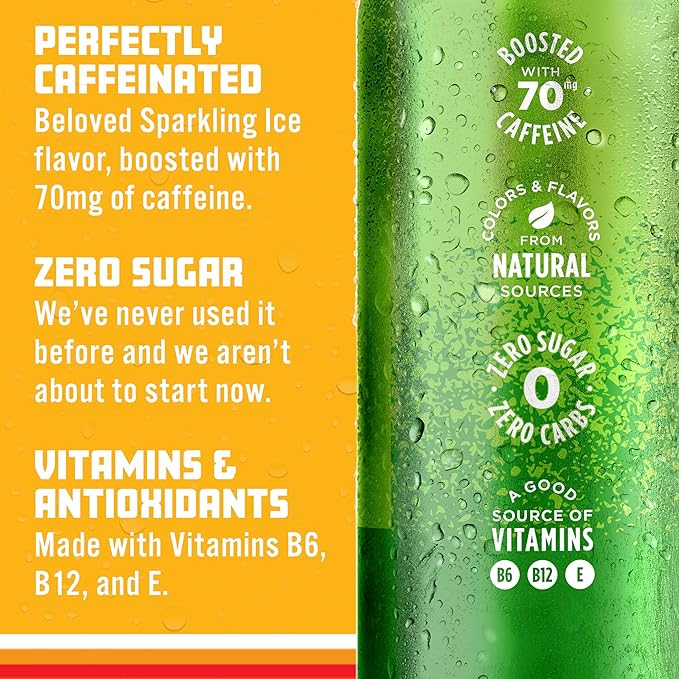 Sparkling Ice Caffeine Citrus Twist Sparkling Water with Caffeine, Zero Sugar, with Antioxidants and Vitamins,16 fl oz Cans (Pack Of 12)