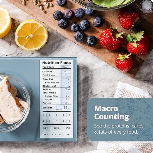 Greater Goods Nutrition Scale (Non‑Connected) – Food Grade Glass, 2,000 Food Codes Preloaded, Compact (9.33"x6.02"x0.91") for Portion Control & Meal Prep