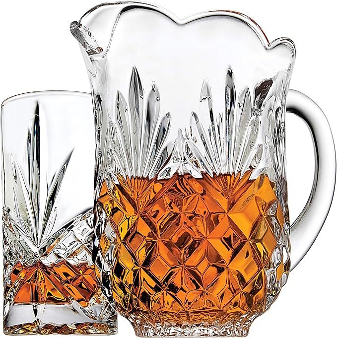 Godinger Pitcher and Glasses Drink Bar Set - Includes Pitcher Carafe and 4 Old Fashioned Glasses, Dublin Collection