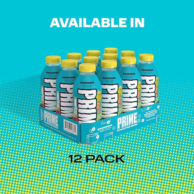 PRIME Hydration SOURNOVA, Sports Drinks, Electrolyte Enhanced for Replenishing Fluids, 250mg BCAAs, B Vitamins, Antioxidants, Low Sugar, 16.9 Fl Oz, 12 Pack