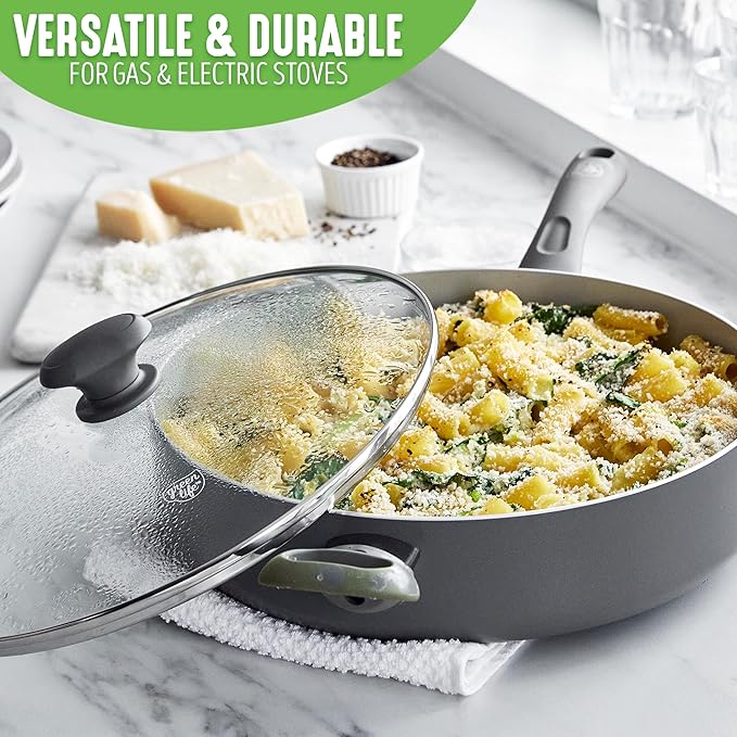 GreenLife Sandstone Healthy Ceramic Nonstick 5 Quart Saute Pan, PFAS-Free, Dishwasher Safe, Black