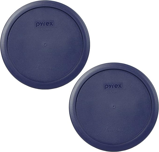 Pyrex 7402-PC Dark Blue 6/7-Cup Round Plastic Food Storage Lids, Made in USA - Original Genuine Pyrex Lids - 2 Pack