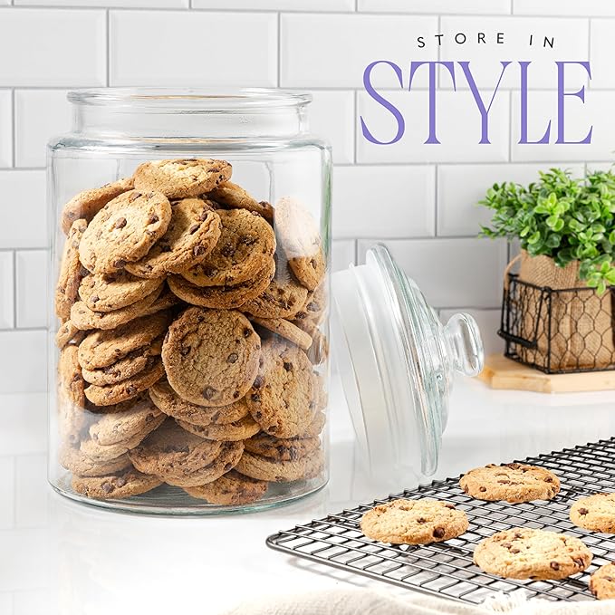 1.5 Gallon Glass Cookie Jar - Tall Food Storage Container with Airtight Lid - Large Kitchen Canister for Sugar, Flour, Dog Treat, Candy, Biscotti & Apothecary - Pack of 1