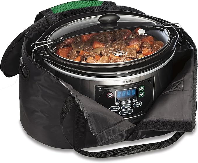 Hamilton Beach Portable Slow Cooker Travel Bag, Insulated Carrier Case for 4, 5, 6, 7 & 8 Quart Crock, Internal Mesh Net Holds Pot in Place, Compatible With Other Brands, Black (33002)