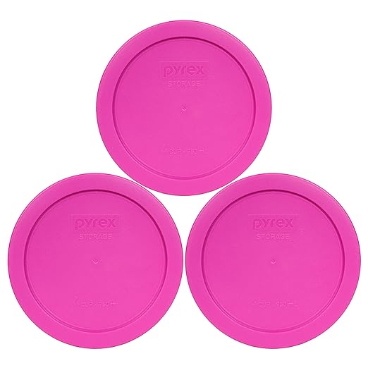 Pyrex 7201-PC 4 Cup Pink Food Storage Replacement Lids (3-Pack) - Made in USA