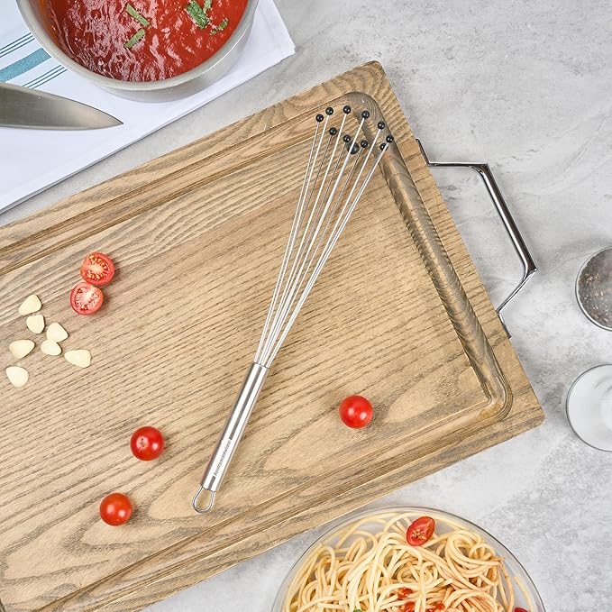 Restaurantware-German Standard 12.6 Inch Ball Whisk, 24 Kitchen Whisks With Silicone Balls - Ergonomic Handle, Dishwashable, Stainless Steel Manual Egg Beater, Durable, For Whisking, Stirring, Mixing