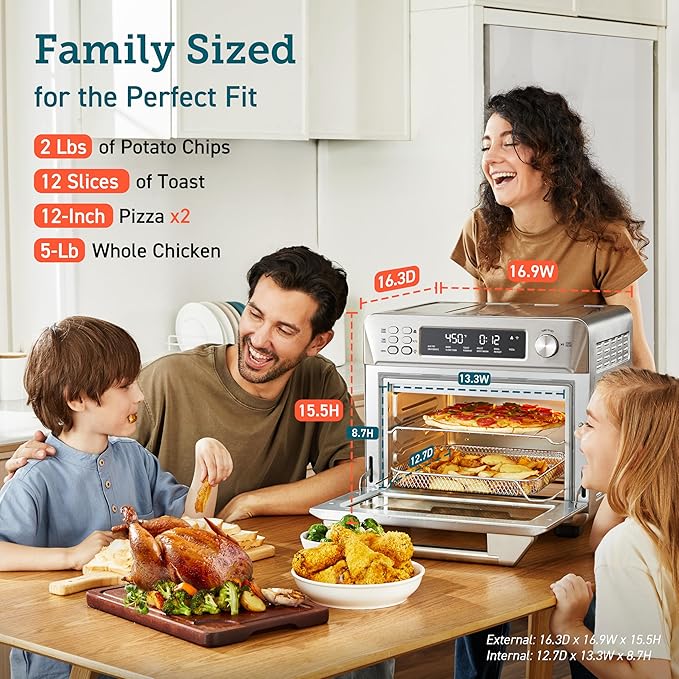 COSORI Smart 12-in-1 Air Fryer Toaster Oven Combo, Airfryer Convection Oven Countertop, Bake, Roast, Reheat, Broiler, Dehydrate, 75 Recipes & 3 Accessories, 26QT, Silver-Stainless Steel