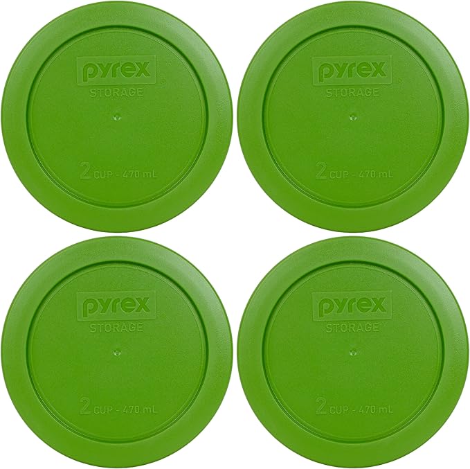 Pyrex 7200-PC 2-Cup Lawn Green Food Storage Replacement Lid (4-Pack) - Made in USA
