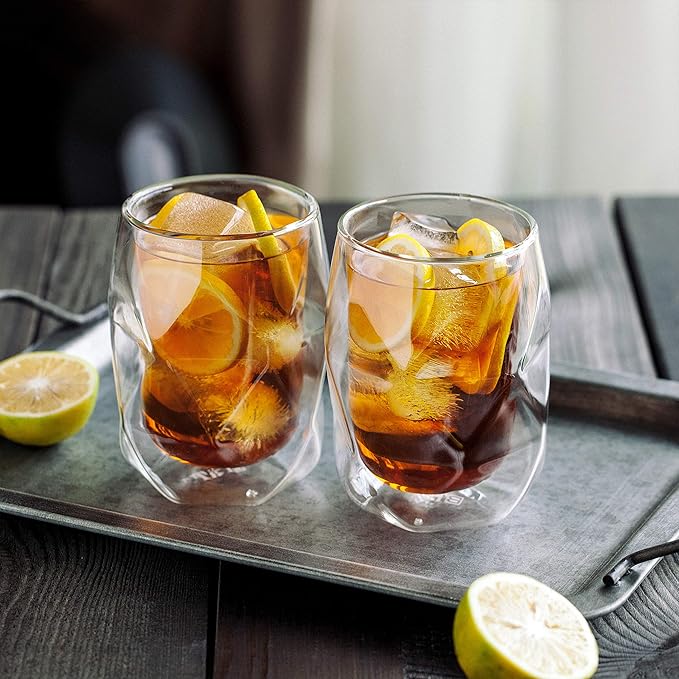 BTaT- Insulated Coffee Mug, Double Wall Glass, Diamond Shape, Set of 4 (12oz, 350ml), Coffee Cups, Tea Cups, Latte Mug, Christmas Gifts