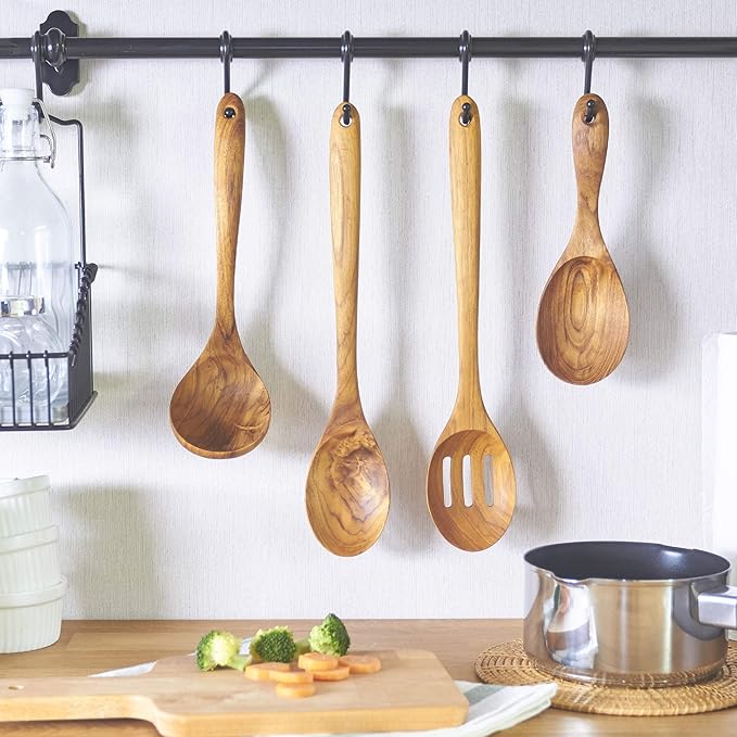 FAAY 13.5" Teak Cooking Spoon, Wooden Spoon, Mixing Spoon Handcraft from Teak | Healthy and High Moist Resistance for Non Stick Cookware