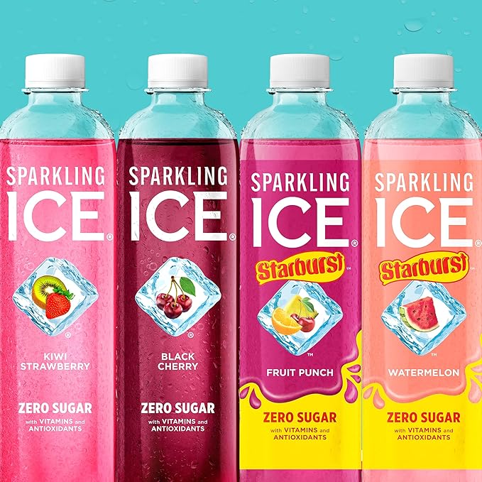 Sparkling Ice STARBURST Red Variety Pack, Zero Sugar Flavored Sparkling Water, Vitamins & Antioxidants, 17 fl oz, 12 count (Kiwi Strawberry, Black Cherry, Starburst Fruit Punch, Starburst Watermelon)