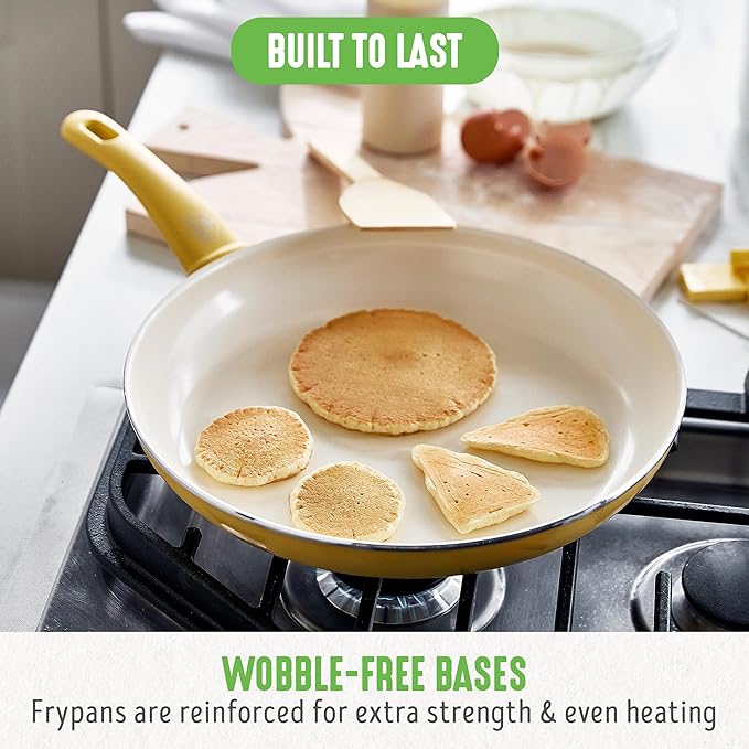 GreenLife Soft Grip Healthy Ceramic Nonstick, 12" Frying Pan Skillet with Lid, PFAS-Free, Dishwasher Safe, Yellow