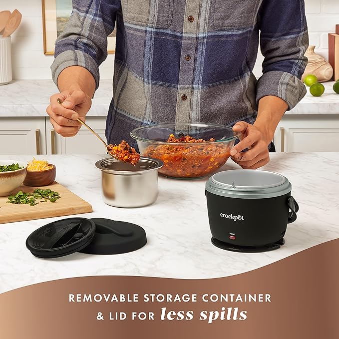 Crock-Pot Electric Lunch Box 20-Ounce Portable Food Warmer Black Licorice Perfect for Travel On-the-Go & Office Use | Stylish Spill-Free & Dishwasher-Safe | Ideal Men & Women's Gifts