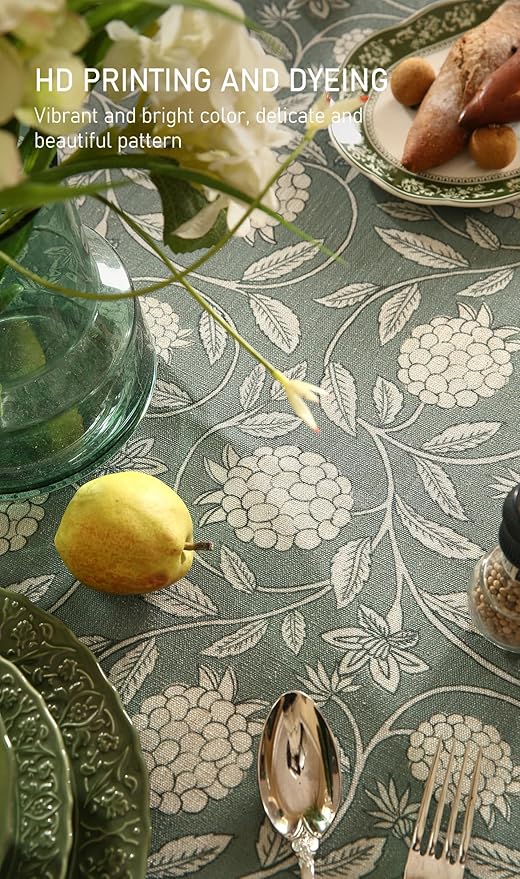 ISAENNE Designer Grayish Green Linen Table Cloth Rectangular,Floral Elegant Stain Resistant Tablecloth,Fall Vintage Decor Tablecloths for Dining Thanksgiving Kitchen Party,55"*87"-Andrew A