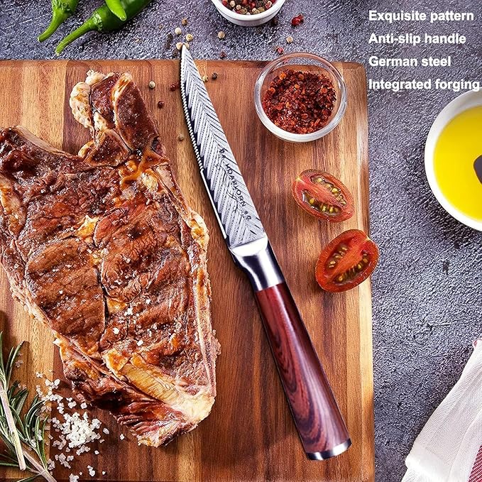 Damascus Knife Block Set 15PCS Kitchen Knife Set with Block Premium Chef Knife Stainless Steel,Japanese Kitchen Knife, with Exrtra Cutting Board Wine Corkscrew Set