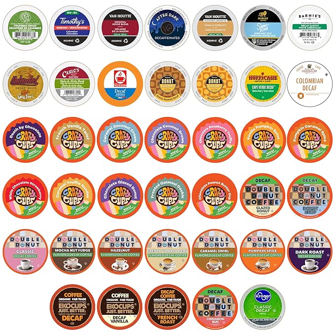 Crazy Cups Decaf Flavoured Coffee Variety Pack,Decaffeinated Flavoured Coffee Pods, Single Serve Hot or Iced Medium Roast Coffee for Keurig K Cups Machines, 40 Count