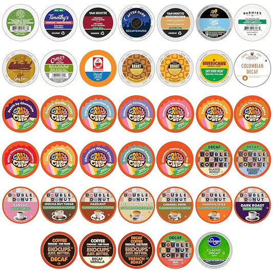 Crazy Cups Decaf Flavoured Coffee Variety Pack,Decaffeinated Flavoured Coffee Pods, Single Serve Hot or Iced Medium Roast Coffee for Keurig K Cups Machines, 40 Count