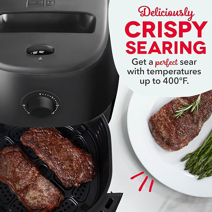 DASH Tasti-Crisp™ Electric Air Fryer Oven, 6 Qt. Family Size, Black – Compact Air Fryer with Large Basket for Healthier Food in Minutes, Ideal for Small Spaces - Auto Shut Off, Analog, 1700-Watt