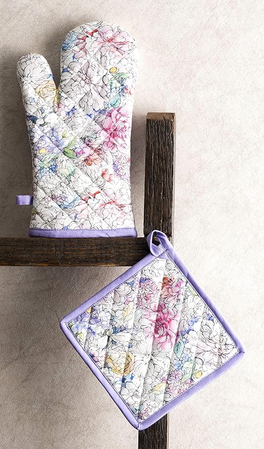 Maison d' Hermine Pot Holders 100% Cotton Heat Resistant Potholders 8" x 8" Hot Pads with Loop BBQ, Cooking, Baking, Grilling, Kitchen, Handling Hot Pans Spring/Summer (Pack of 1, Floral Love)