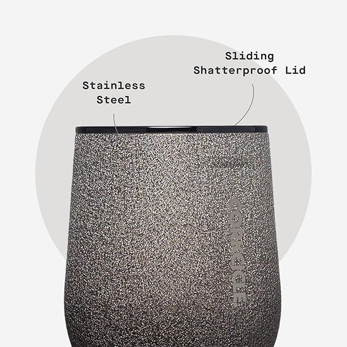 Corkcicle Stemless Wine Tumbler - Keeps Drinks Cold for 6 Hours - Triple-Insulated Stainless Steel - Non-Slip Base - Summer Drinkware Gift - Keeps Drinks Ice Cold - 12 oz - Steel Shadow