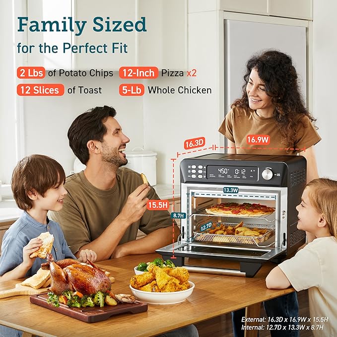 COSORI Smart 12-in-1 Air Fryer Toaster Oven Combo, Airfryer Convection Oven Countertop, Bake, Roast, Reheat, Broiler, Dehydrate, 75 Recipes & 3 Accessories, 26QT, Black-Stainless Steel