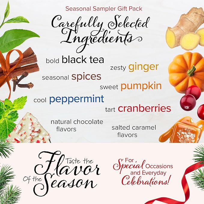 Bigelow Tea Seasonal Tea Collection, Caffeine Tea Variety Pack Gift Sampler, Holiday Tea Gift Set, 64 Count Box (Pack of 1), 64 Tea Bags Total