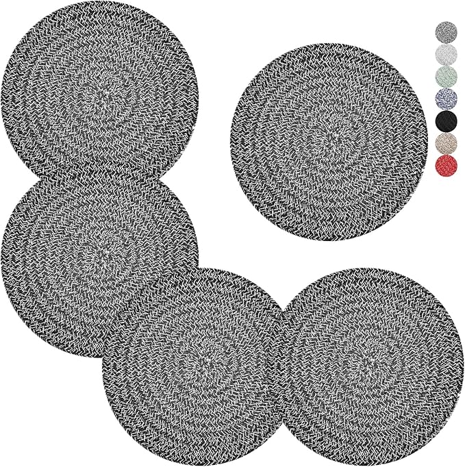 Trivets for Hot Dishes, Pots and Pans, 8 Inches Hot Pads 5 Pcs, Pot Holders for Kitchen, Heat Resistant Mat Protect Counter, Coasters Set Home Essentials Farmhouse Decor (Deep Gray)