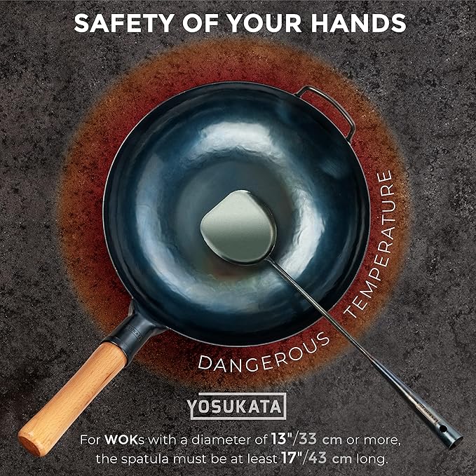 YOSUKATA Pre-Seasoned Wok Utensils Set - Blue Carbon Steel 17-inch Wok Spatula, Wok Ladle, 3 pairs Chopsticks - Durable Asian Cooking Tools