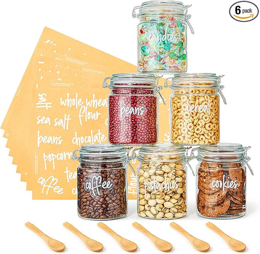 Talented Kitchen Airtight Mason Canning Jars - Multiuse Food Storage Containers with Lids for Canning Supplies & Homemade Food Storage - Clamp-Lid Glass Containers - 25 oz, Pack of 6