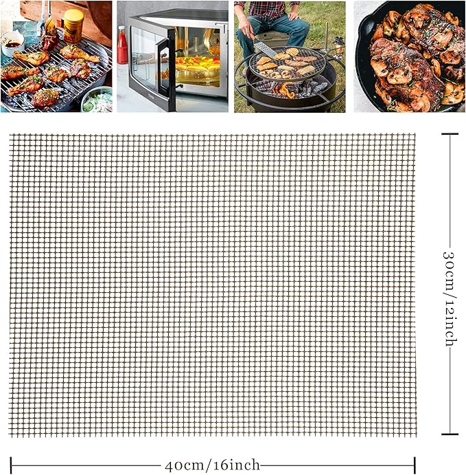 OSVINO Beige Grill Mesh Mat 5 Pack Reusable Non-Stick BBQ Grill Mats 16"x12" Outdoor Barbecue Baking Accessories Works on Gas Charcoal Electric Grill for Grilling Meat, Fish, Steak, Vegetables
