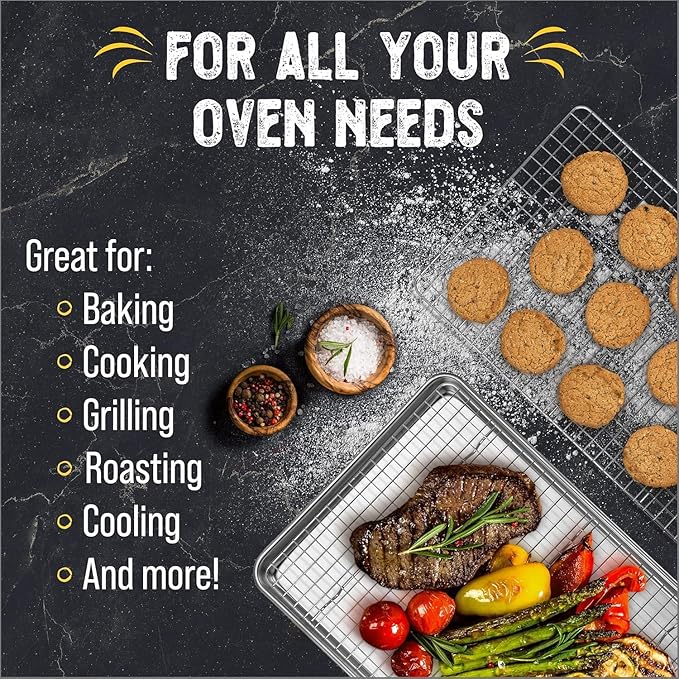 Checkered Chef Baking Sheets for Oven - Quarter Sheet Pan with Stainless Steel Wire Rack Set 2 Pack - Easy Clean Cookie Sheets, Aluminum Bakeware