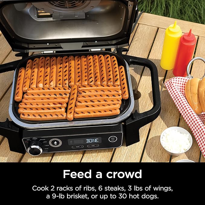 Ninja | Woodfire Series | 7-in-1 (Grill, BBQ, Roast, Air Fry, Dehydrate, Broil, Smoke) | Portable & Weather Resistant | Cook Up To 6 Steaks & 30 Hot Dogs | Woodfire Pellets included | OG701