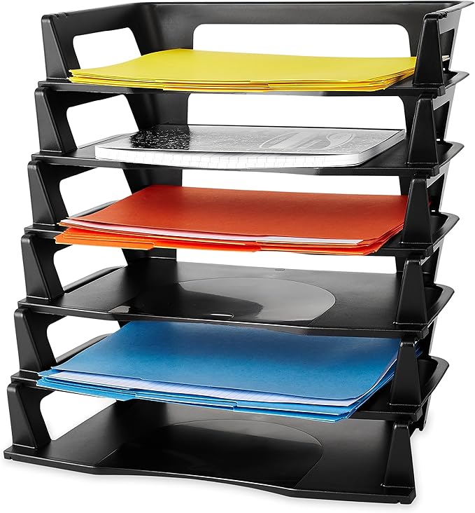 Rubbermaid Regeneration Letter Tray, Six Tier, Plastic, Black (86028) (Pack of 6)