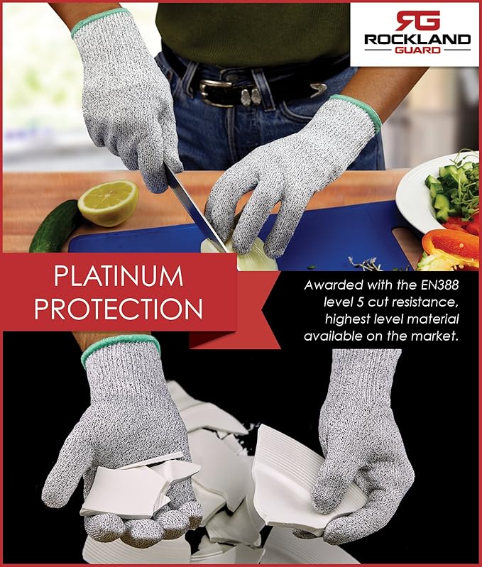 Rockland Guard Professional Oyster Shucking Knife Set - Includes 3.5" Stainless Steel Oyster Shucker with Non-Slip Handle & Bent Tip, Kitchen Cutting Gloves - Food-Grade, Dishwasher-Safe Seafood Tools Set - Small