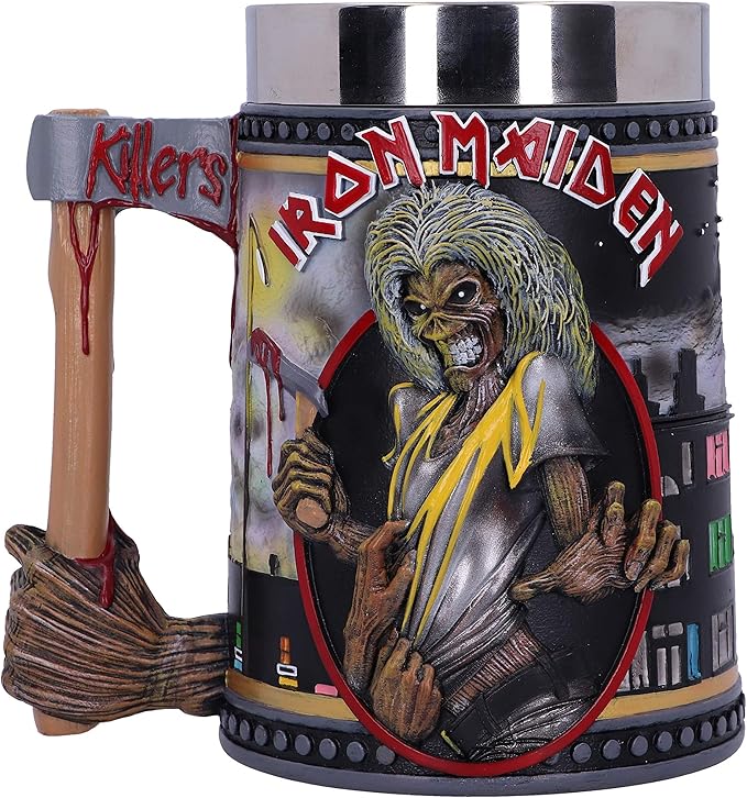 Nemesis Now Iron Maiden Killers Tankard, Hand-Painted Resin, Officially Licensed Eddie Album Collectible, Rock Memorabilia, Stainless Steel Insert, 15.5cm