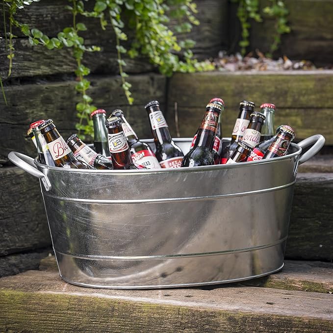 Tablecraft Galvanized Oval Beverage Tub, 5.5 Gallons
