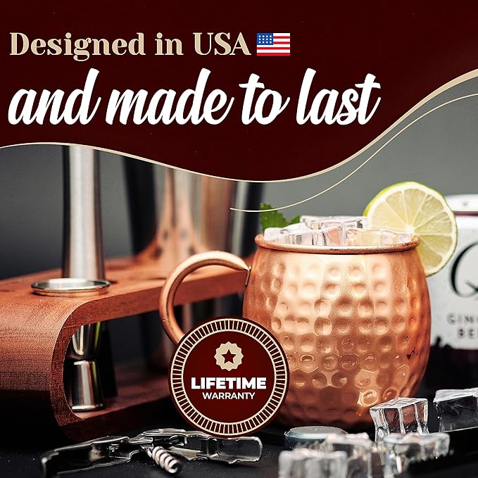 Advanced Mixology [Gift Set] Mule Science Moscow Mule Mugs Set of 4 (19 oz. large size) | 100% Handcrafted | Food Safe | Copper Mugs w/Accessories | Tarnish Resistant Copper Cups