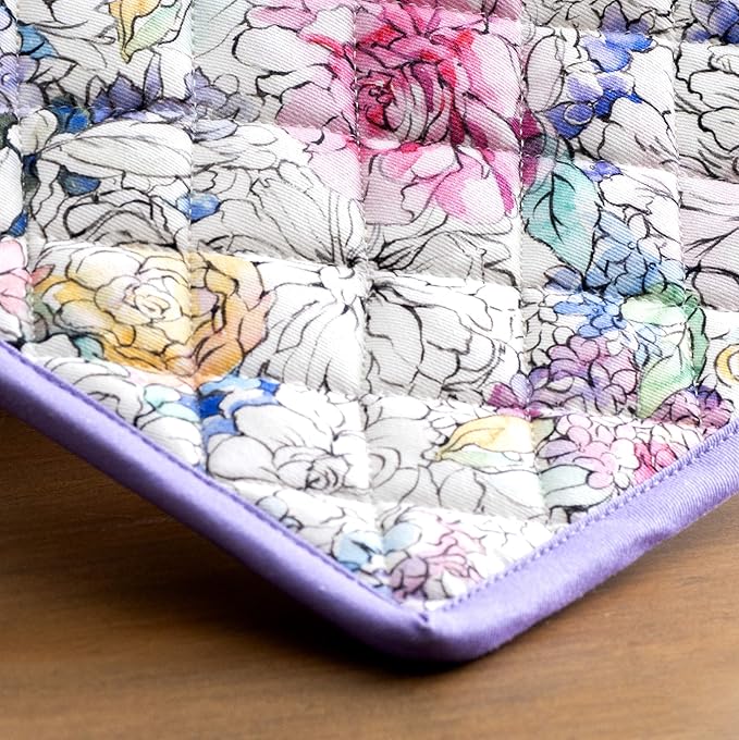 Maison d' Hermine Pot Holders 100% Cotton Heat Resistant Potholders 8" x 8" Hot Pads with Loop BBQ, Cooking, Baking, Grilling, Kitchen, Handling Hot Pans Spring/Summer (Pack of 1, Floral Love)
