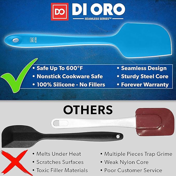 DI ORO Silicone Spatula Set - Rubber Kitchen Spatulas for Baking, Cooking, & Mixing - 600°F Heat-Resistant & BPA Free Silicone Scraper Spatulas for Nonstick Cookware - Dishwasher Safe (4pc, Blue)
